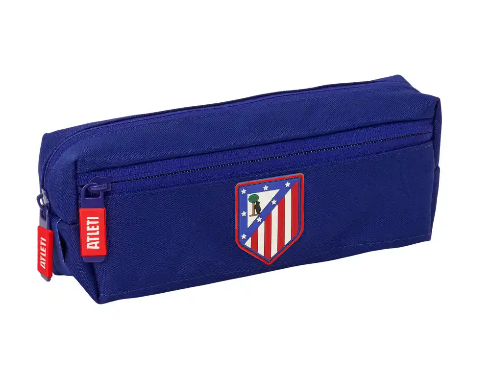 Bolso escolar portatodo safta rectangular con goma elastica 22 cm triple atletico de madrid 85x220x60 mm