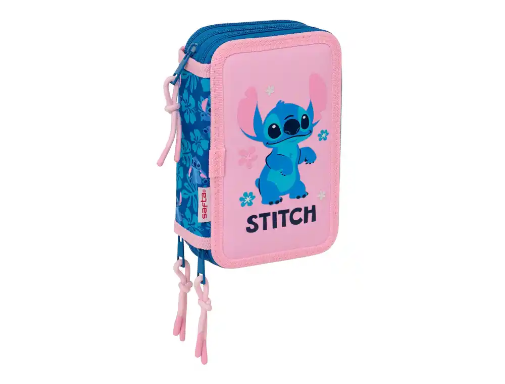 Plumier escolar safta stitch lilo triple cremallera 37 piezas 195x125x55 mm