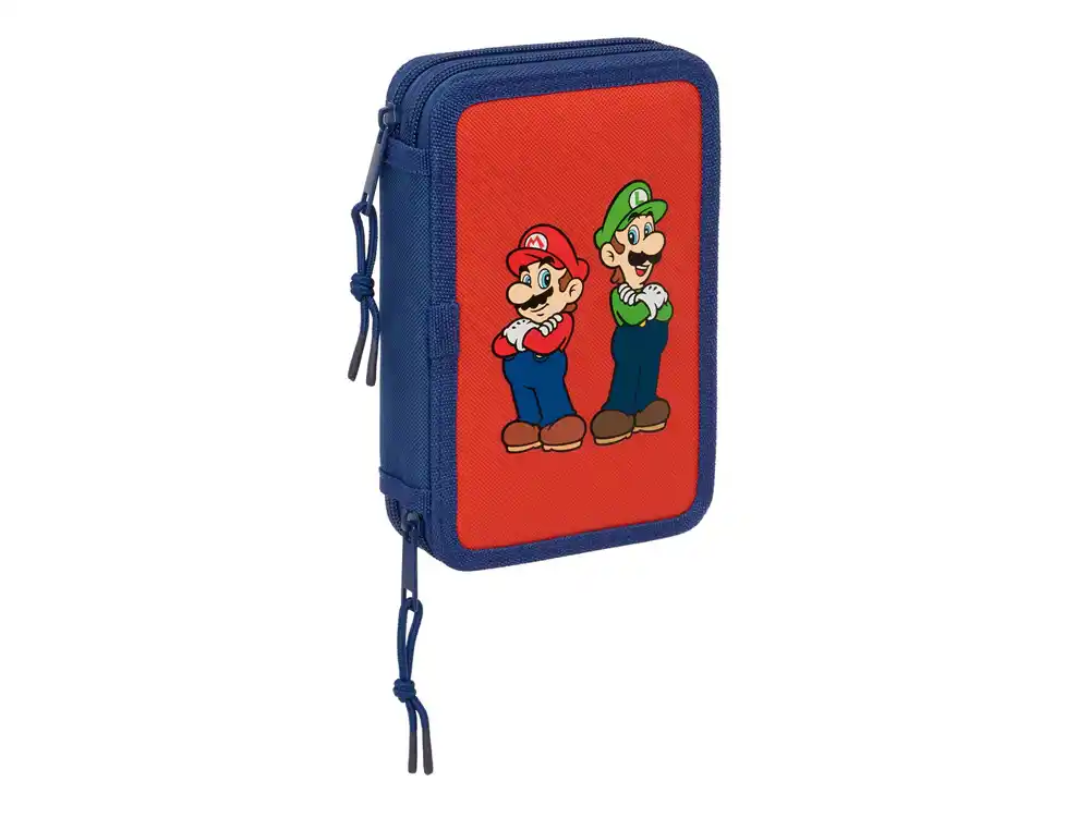 Plumier escolar safta doble cremallera pequeño 29 piezas super mario mamma mia 195x125x40 mm