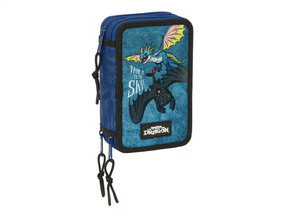 Plumier escolar safta triple 37 piezas como entrenar a tu dragon 195x125x55 mm