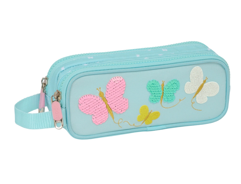 Bolso escolar portatodo safta doble reciclado moos butterflies 60x210x80 mm