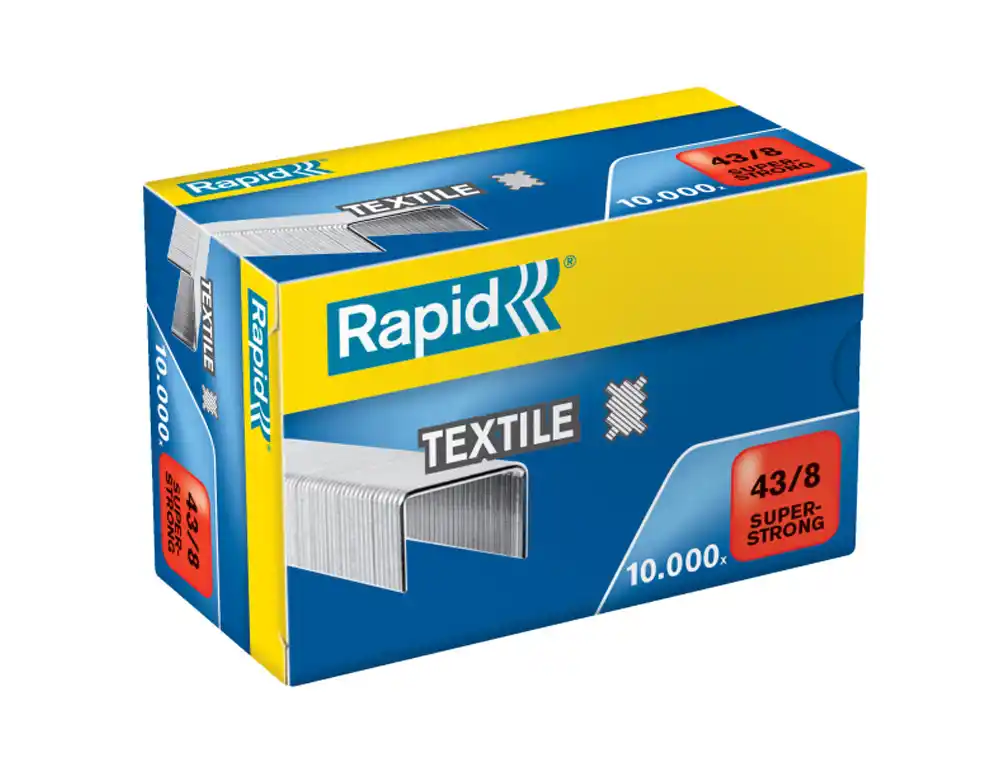 Grapas rapid super strong n 43/8 mm textil galvanizada caja de 10000 unidades