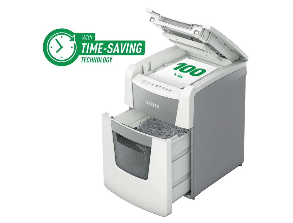 Destructora de documentos leitz iq auto+ para pequeña oficina 100 p5 blanca