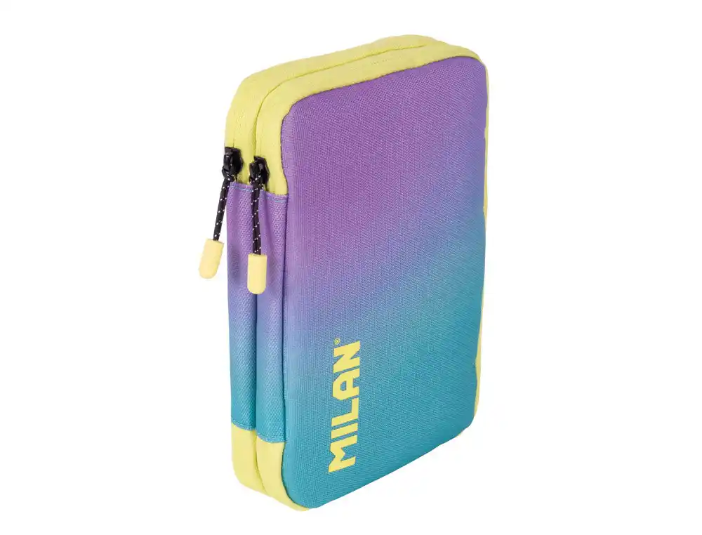[801725] Plumier escolar milan coleccion sunset doble cremallera con accesorios color turquesa 198x143x40 mm
