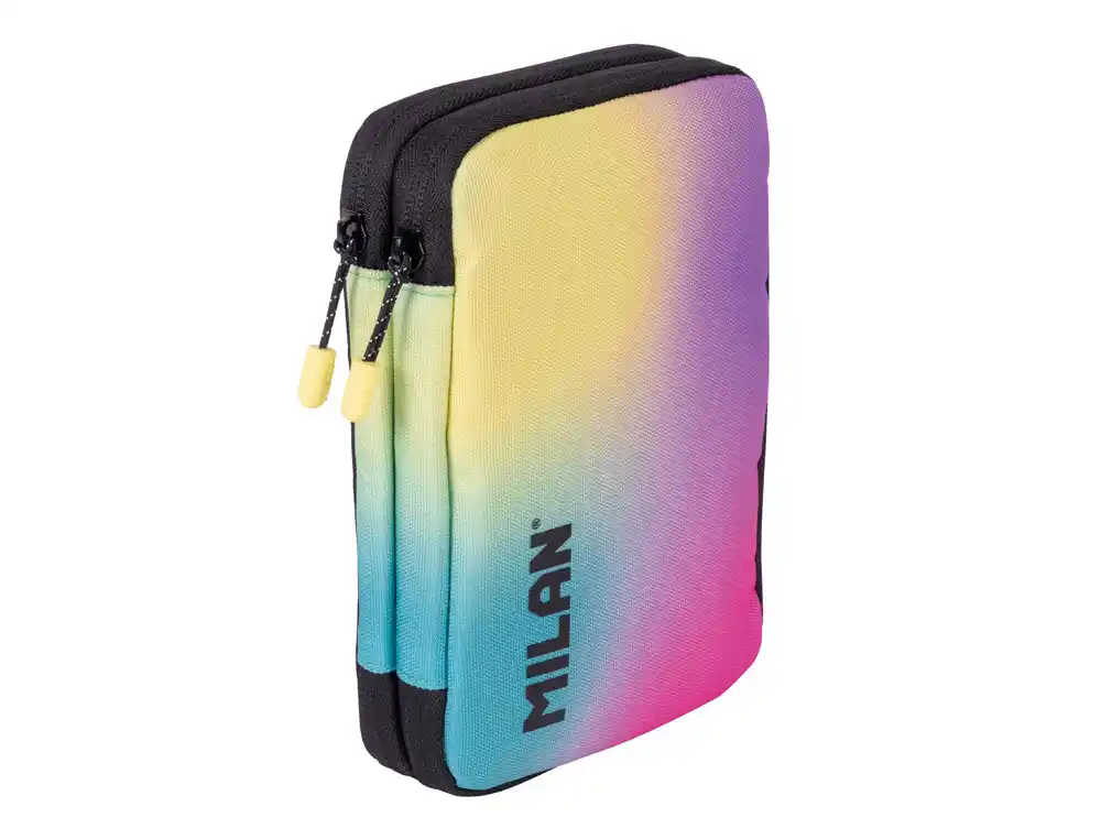 [801724] Plumier escolar milan coleccion sunset doble cremallera con accesorios color negro 198x143x40 mm