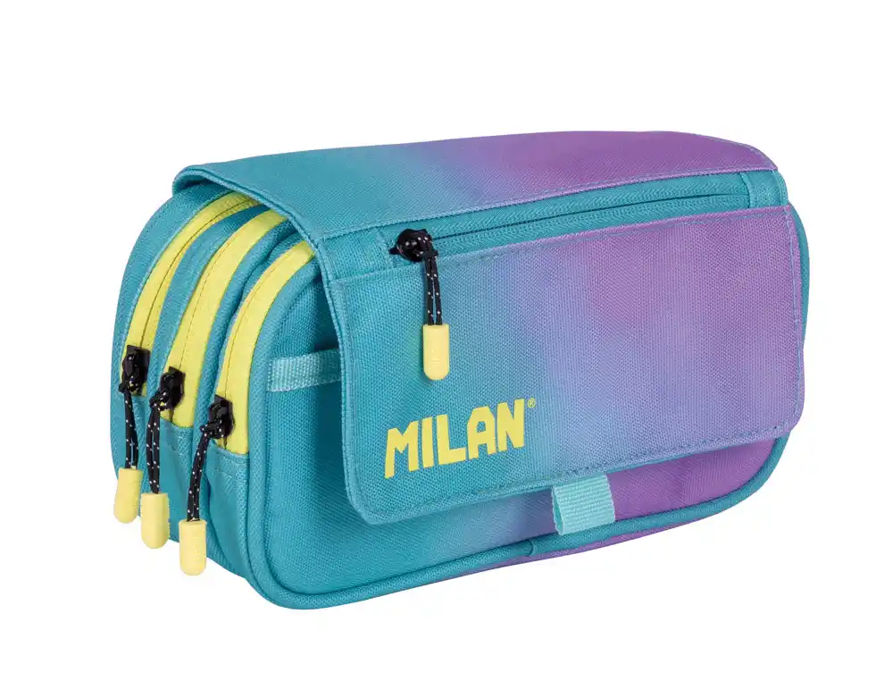 [801638] Estuche portatodo milan sunset 4 cremalleras con solapa turquesa 240x130x80 mm