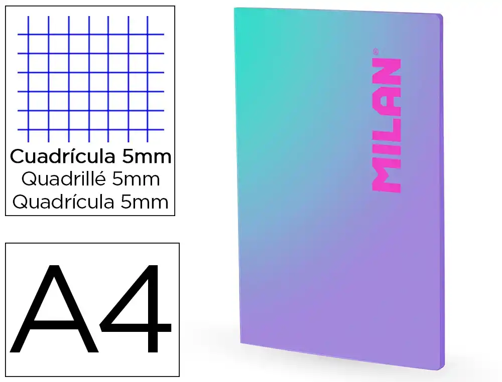 [801637] Libreta encolada milan coleccion sunset din a4 48 hojas 95 g cuadricula 5mm lila