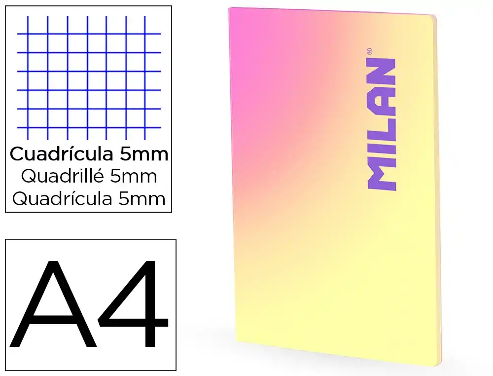 [801636] Libreta encolada milan coleccion sunset din a4 48 hojas 95 g cuadricula 5mm amarillo