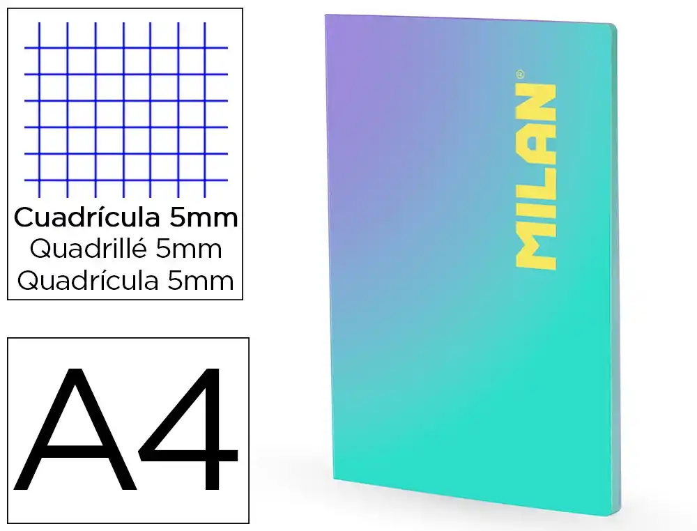 [801635] Libreta encolada milan coleccion sunset din a4 48 hojas 95 g cuadricula 5mm turquesa