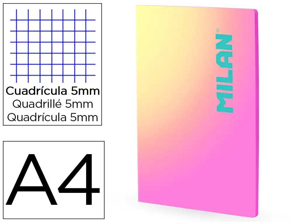 [801634] Libreta encolada milan coleccion sunset din a4 48 hojas 95 g cuadricula 5mm rosa