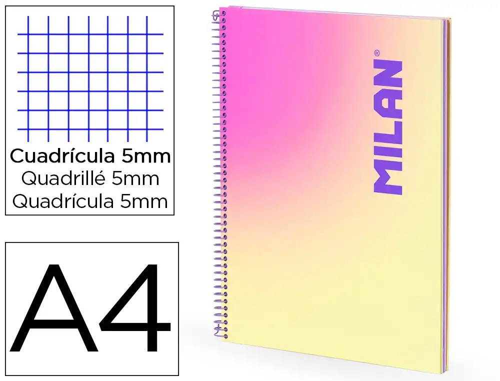 [801632] Cuaderno espiral milan coleccion sunset din a4 tapa dura 90 hojas 95 gr cuadricula 5 mm amarillo