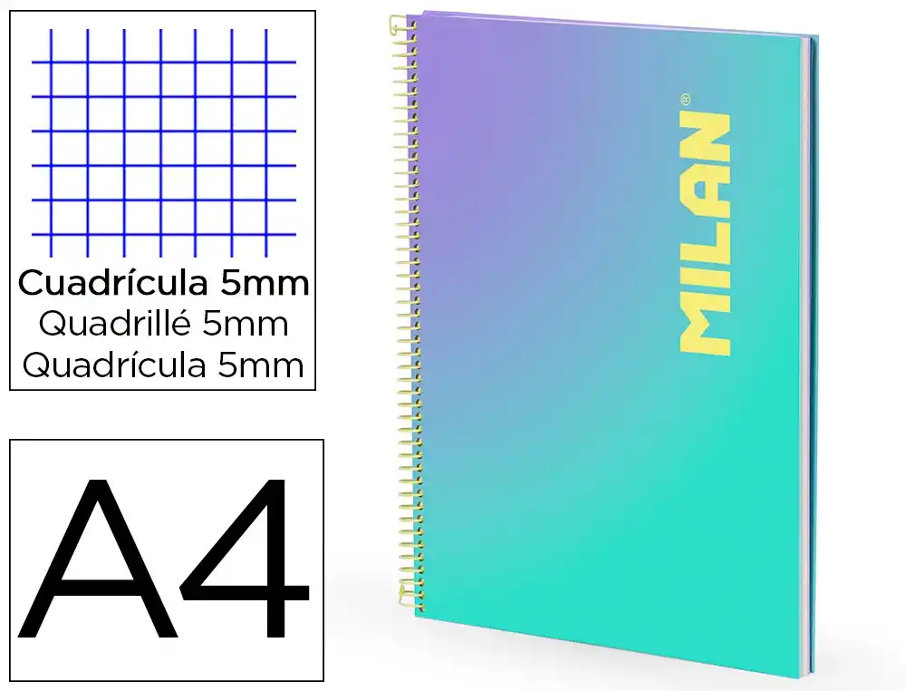[801631] Cuaderno espiral milan coleccion sunset din a4 tapa dura 90 hojas 95 gr cuadricula 5 mm verde