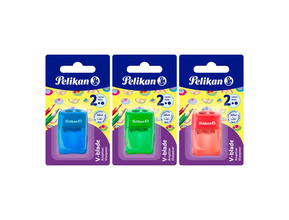 [300352] Sacapuntas pelikan 2 usos v-blade plastico con desposito extra grande blister de 1 unidad