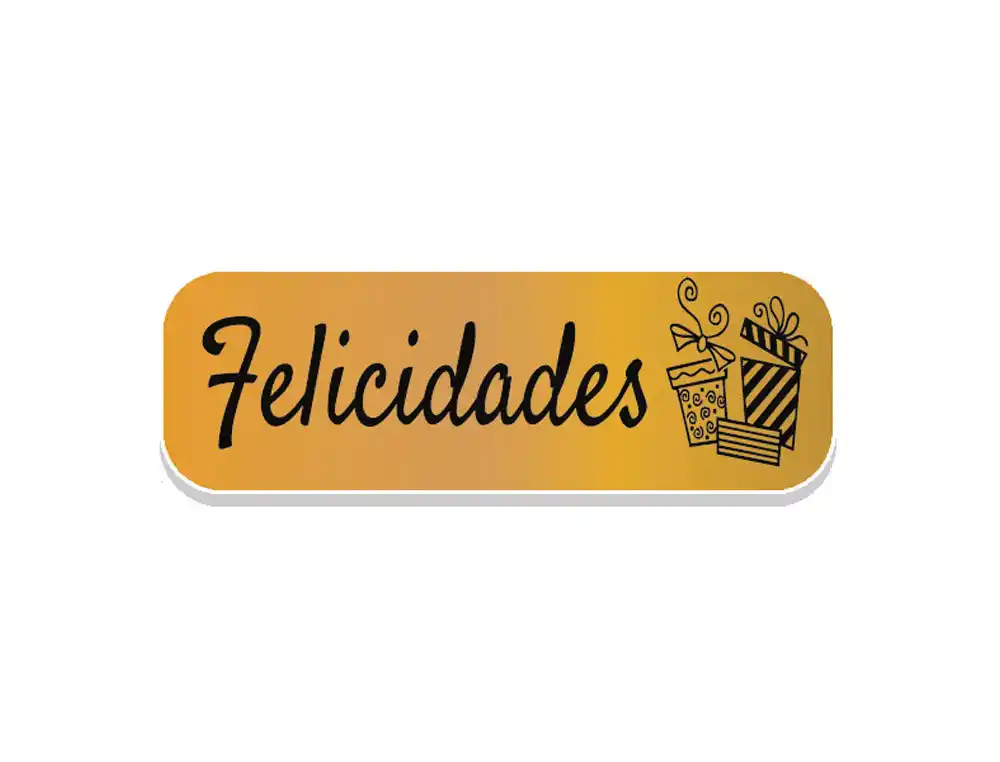[222797] Etiqueta adhesiva arguval holografica oro felicidades rollo de 250 unidades