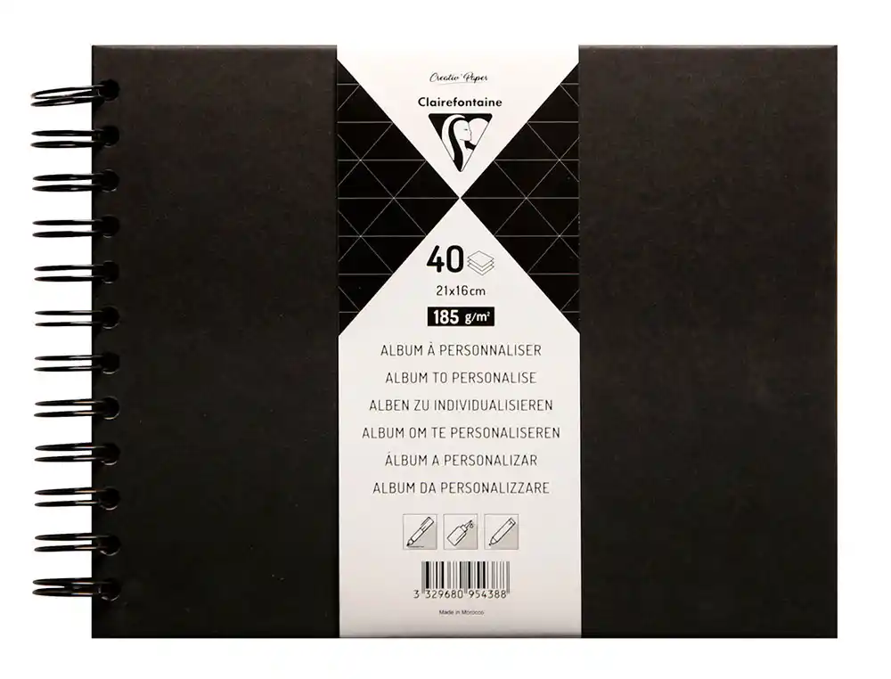 Album de fotos espiral clairefontaine tapa dura negra 210x160 mm 40 hojas 185 g