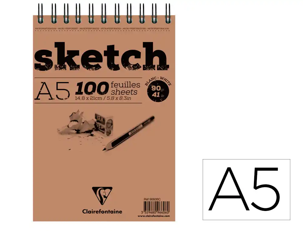 [176684] Bloc de dibujo espiral croquis clairefontaine din a5 microperforado 148x210 mm 100 hojas blancas 90 g