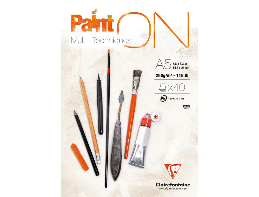 Bloc de dibujo multitecnicas clairefontaine paint on din a5 encolado 40 hojas 250 gr liso