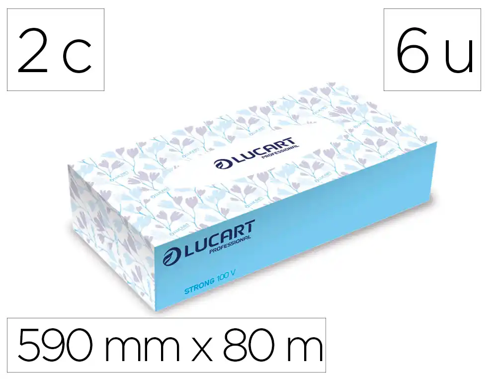 [176487] Papel para camilla lucart celulosa virgen 17 g 2 capas 216 servicios rollo 590 mm x 80 m caja de 6 unidades