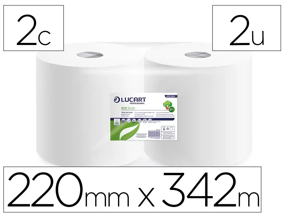 [176482] Papel secamanos lucart ecologico 17,5 g 2 capas 220 mm x 342 m paquete de 2 rollos