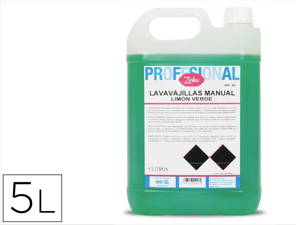 [176404] Lavavajillas manual zorka limon verde garrafa 5 litros