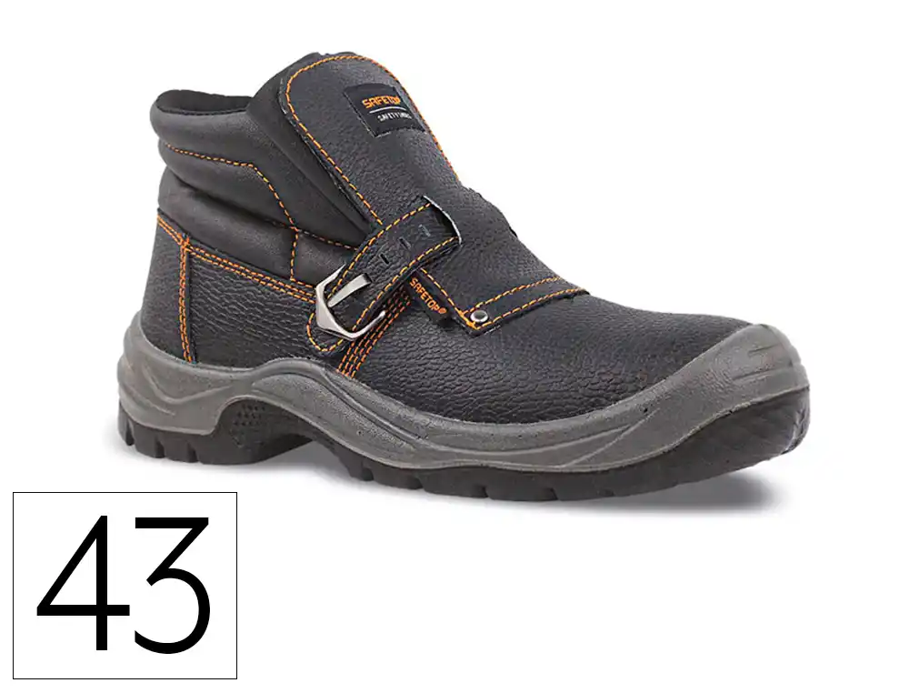 [176335] Bota de seguridad safetop nerio talla 43 cuero grabado con hebillo especial soldadura suela pu bidensidad s3 negro