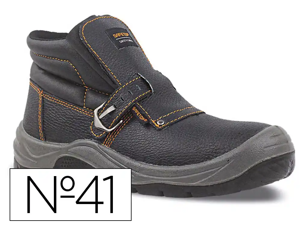 [176333] Bota de seguridad safetop nerio talla 41 cuero grabado con hebilla especial soldadura suela pu bidensidad s3 negro