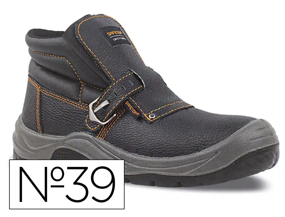 [176331] Bota de seguridad safetop nerio talla 39 cuero grabado con hebilla especial soldadura suela pu bidensidad s3 negro