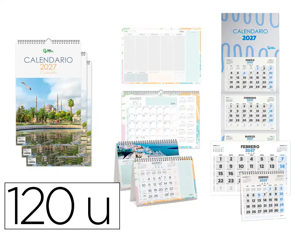 [176219] Calendario liderpapel 2027 expositor podio de 112 unidades diseños surtidos