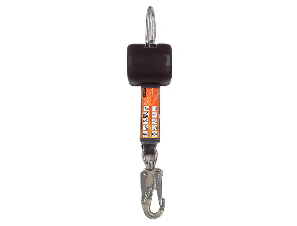 Anticaidas safetop roller retractil cinta 2 m 100 kg absorbedor + mosquetones