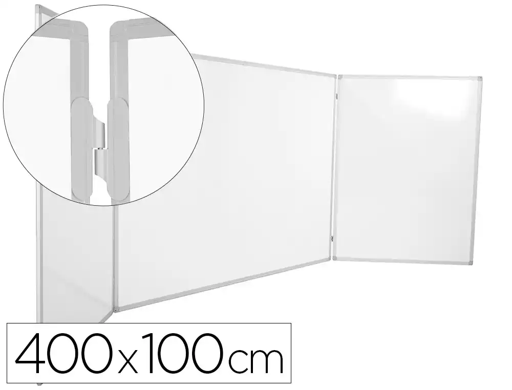 [175804] Pizarra blanca rocada triptica lacada magnetica marco de aluminio 400x100 cm