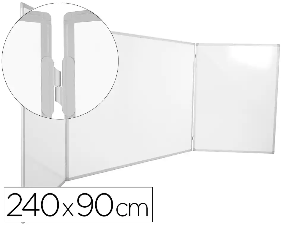 [175803] Pizarra blanca rocada triptica lacada magentica marco de aluminio 240x90 cm