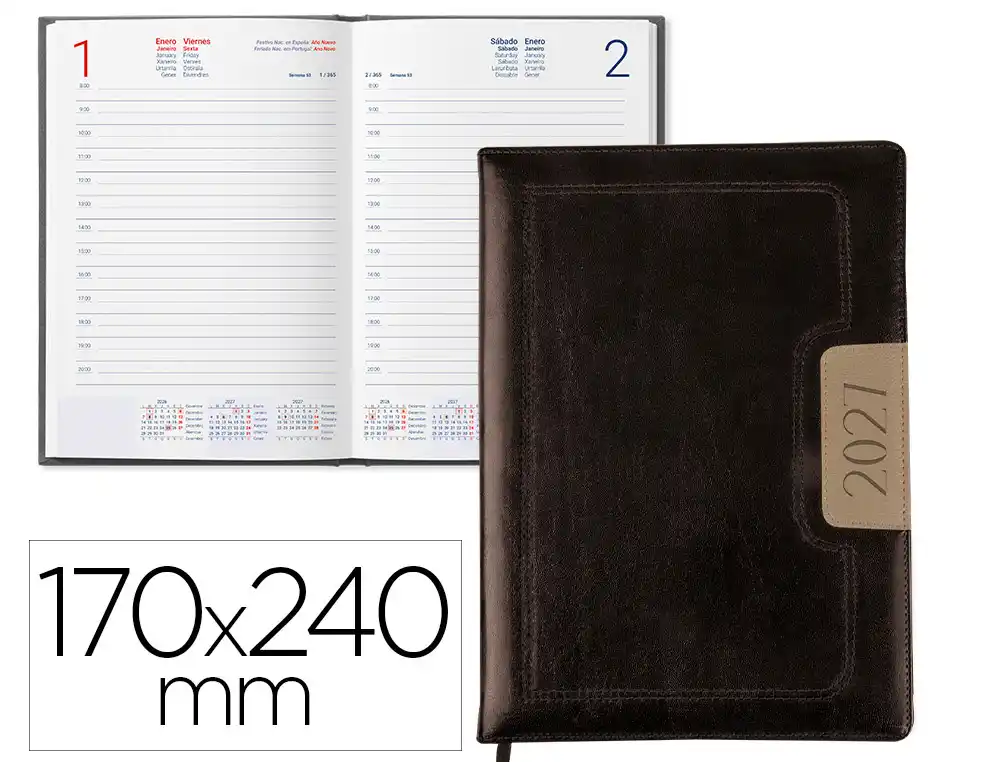 [175801] Agenda encuadernada liderpapel 2027 dorios 17x24 cm dia pagina bilingue papel 70 g fsc bicolor