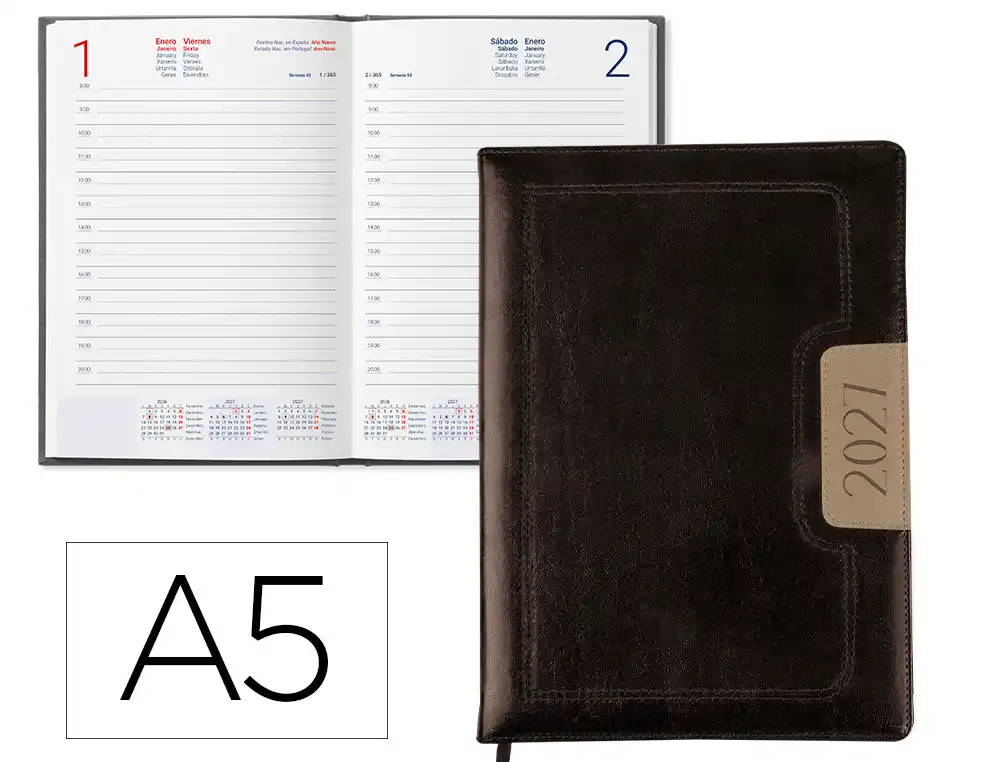 [175800] Agenda encuadernada liderpapel 2027 dorios 15x21 cm dia pagina bilingue papel 70 g fsc bicolor