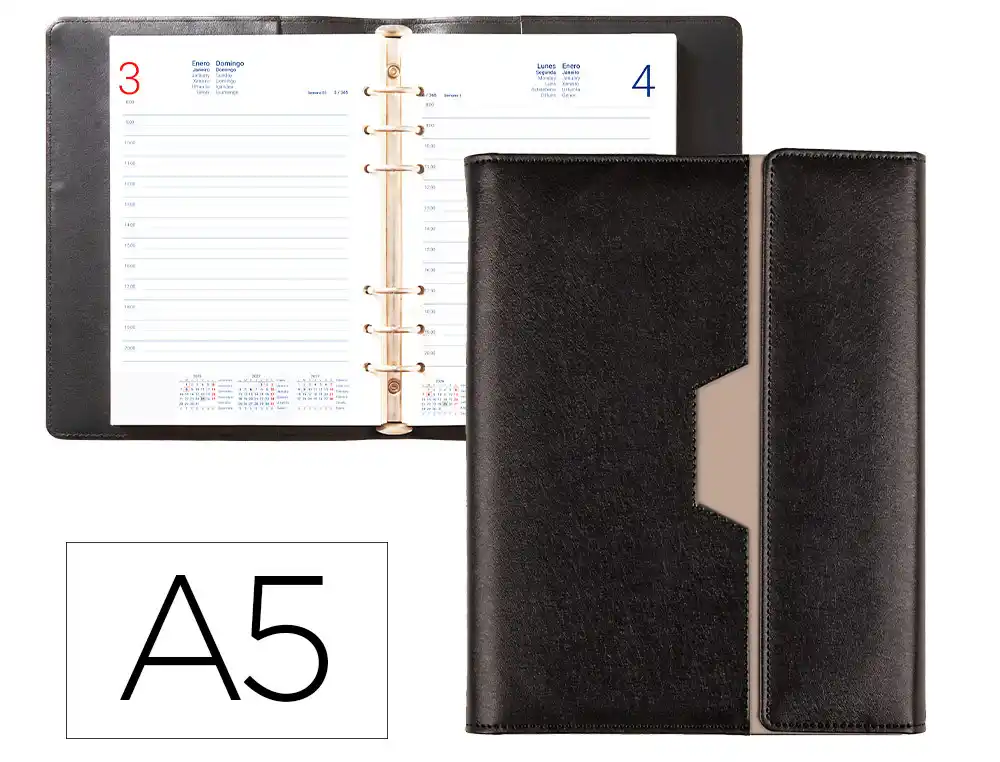 [175789] Agenda encuadernada liderpapel 2027 nero 15x21 cm dia pagina bilingue 70g papel fsc