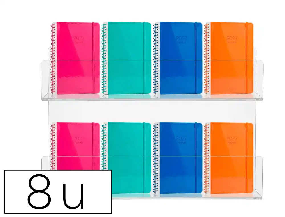 [175774] Agenda oficina liderpapel 2027 espiral neon dia pagina a5 bilingue 70g papel fsc surtido de 8 unidades