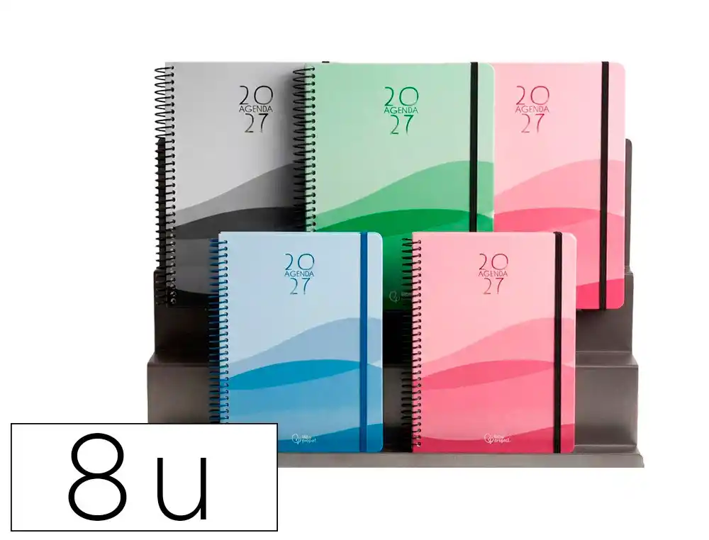 Agenda oficina liderpapel 2027 espiral gazi dia pagina bilingue 70g papel fsc surtido de 8 unidades
