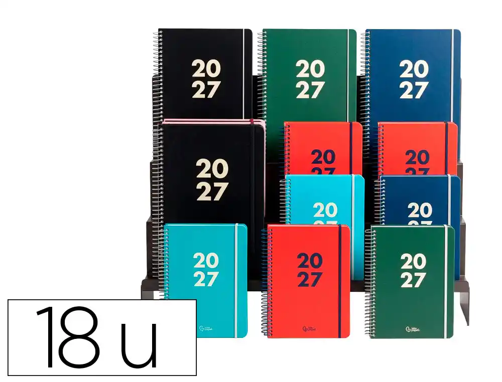 Agenda oficina liderpapel 2027 espiral basic bilingue 60g papel fsc surtido de 18 unidades
