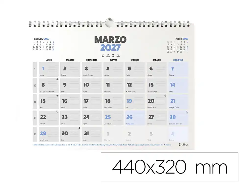 [175759] Calendario espiral pared liderpapel clasico 2027 440x320 mm papel 128 g