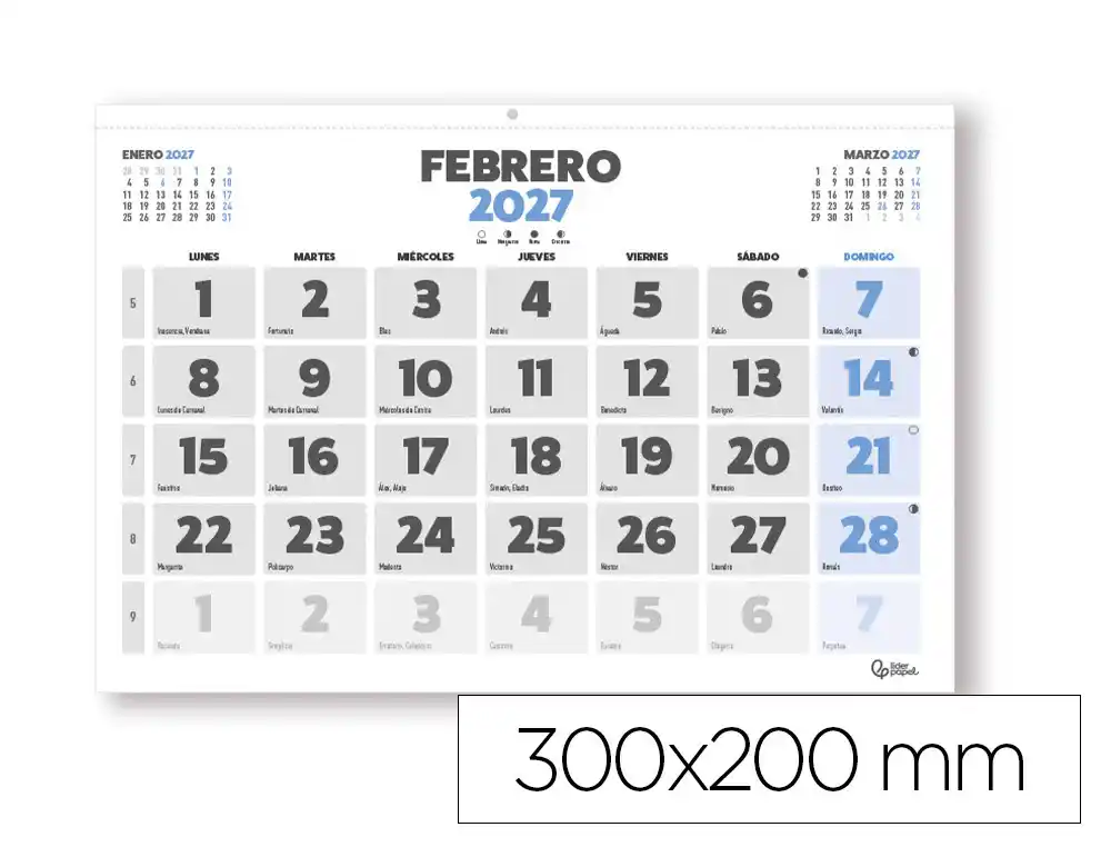 [175754] Calendario pared liderpapel clasico 2027 lomo engomado 300x200 mm papel 105 g