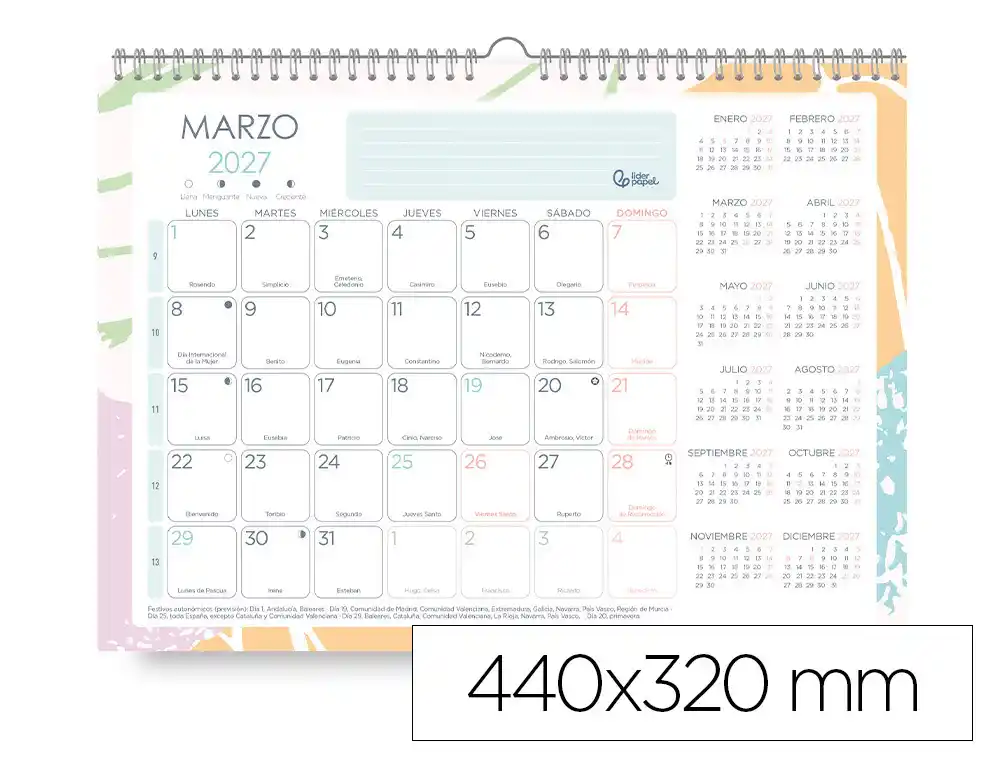 [175752] Planning calendario liderpapel teens 2027 44x32cm con pegatinas lomo engomado parte inferior 12+1h 128 g