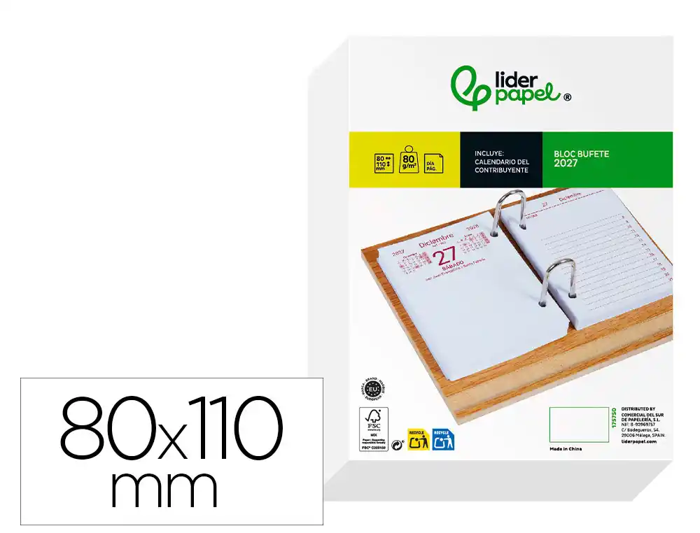 [175750] Bloc bufete liderpapel 2027 80x110 mm papel 80 g fsc
