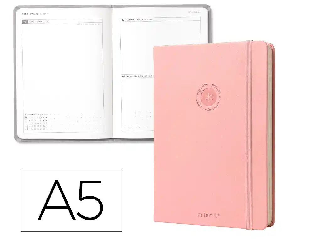 Agenda oficina antartik 2027 encuadernada dia pagina a5 bilingue 70g papel fsc rosa