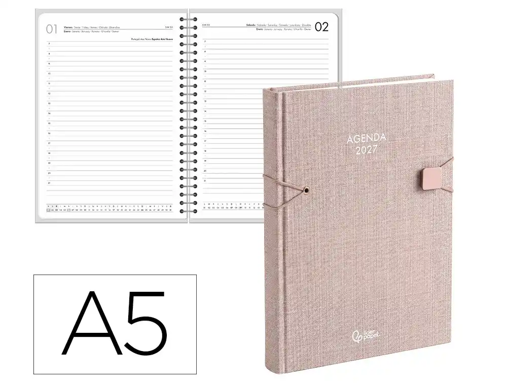 Agenda oficina liderpapel 2027 encuadernada lesbos dia pagina a5 bilingue 70g papel fsc design