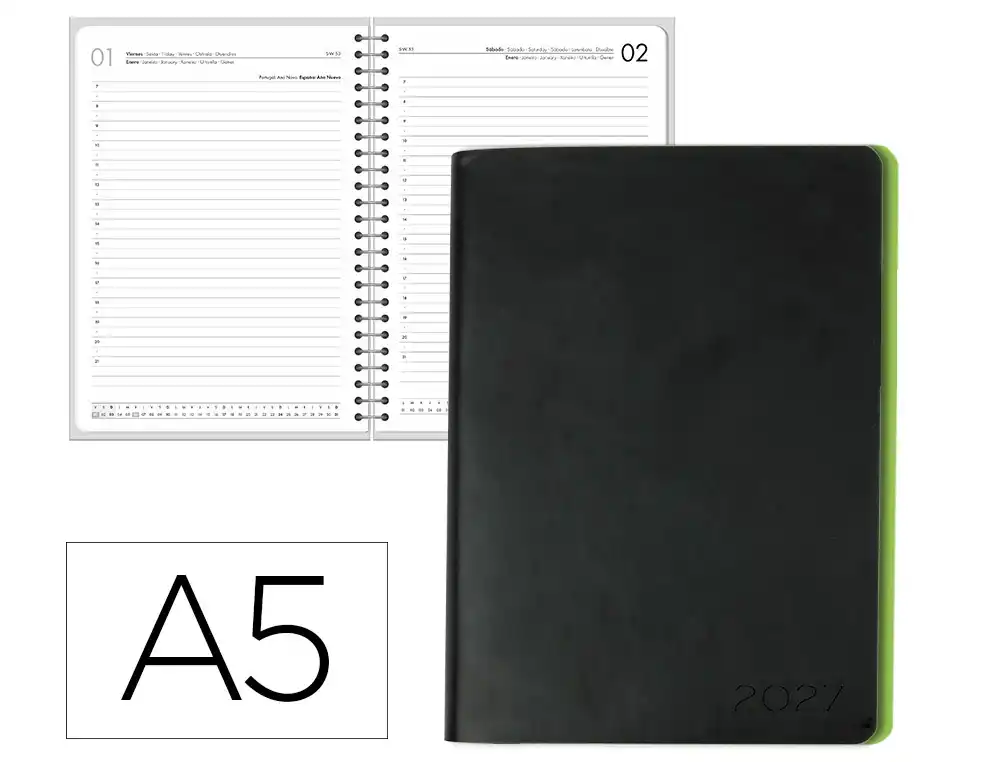 Agenda oficina liderpapel 2027 encuadernada sifnos dia pagina a5 bilingue 70g papel fsc verde