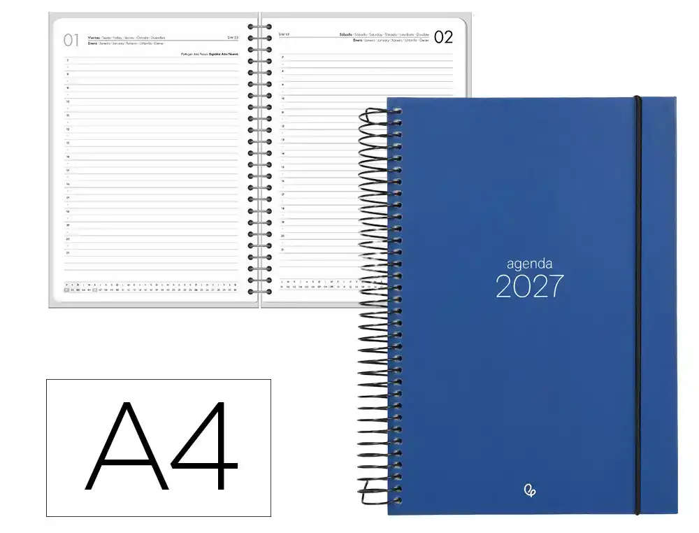 Agenda oficina liderpapel 2027 espiral olbia dia pagina a4 bilingue 60g papel fsc azul