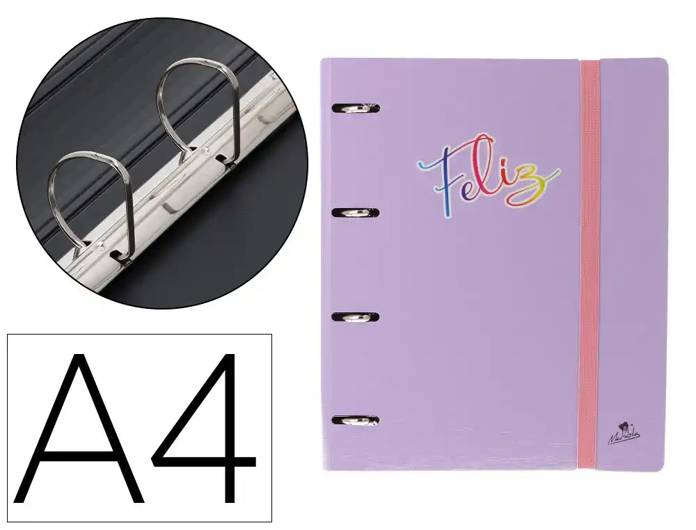 [175546] Carpeta 4 anillas 40 mm mixtas mariola polyfoam din a4 sin recambio pastel palabras