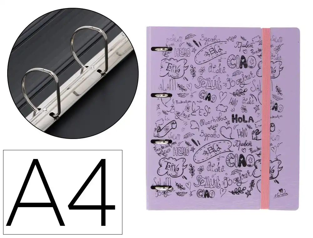 [175545] Carpeta 4 anillas 40 mm mixtas mariola polyfoam din a4 sin recambio pastel hola