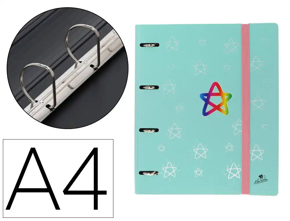 [175544] Carpeta 4 anillas 40 mm mixtas mariola polyfoam din a4 sin recambio pastel estrellas