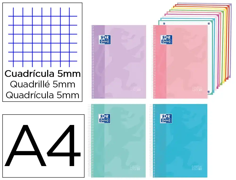 [175380] Cuaderno espiral oxford europeanbook 10 tapa extradura din a4 200 hojas cuadro 5 mm