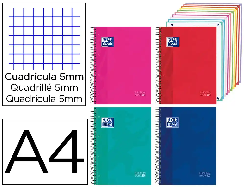 [175378] Cuaderno espiral oxford europeanbook 10 tapa extradura din a4 200 hojas cuadro 5 mm
